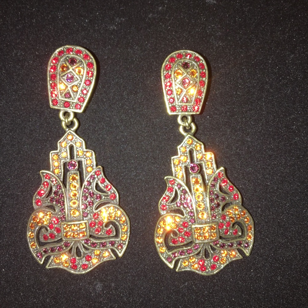 Heidi Daus omega red, orange, burgundy earrings